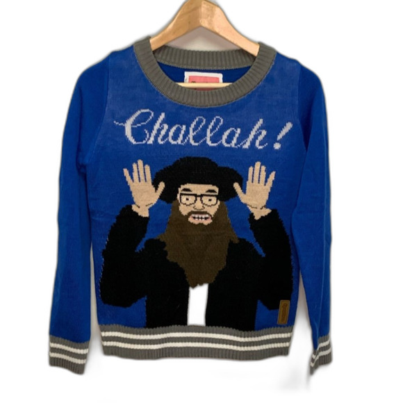 Tipsy Elves Hanukkah Challah Blue Crewneck Holiday Sweater Size XS - Picture 3 of 12